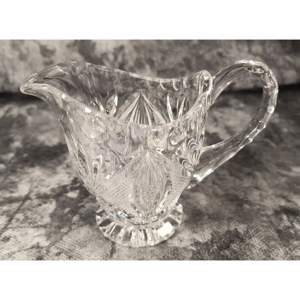 Vintage Brilliant Clear Footed Crystal Creamer With Intricate Pattern